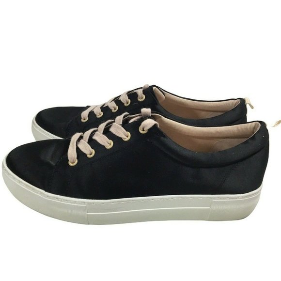 J/Slides NYC Black Satin Platform Sneakers - Picture 2 of 6